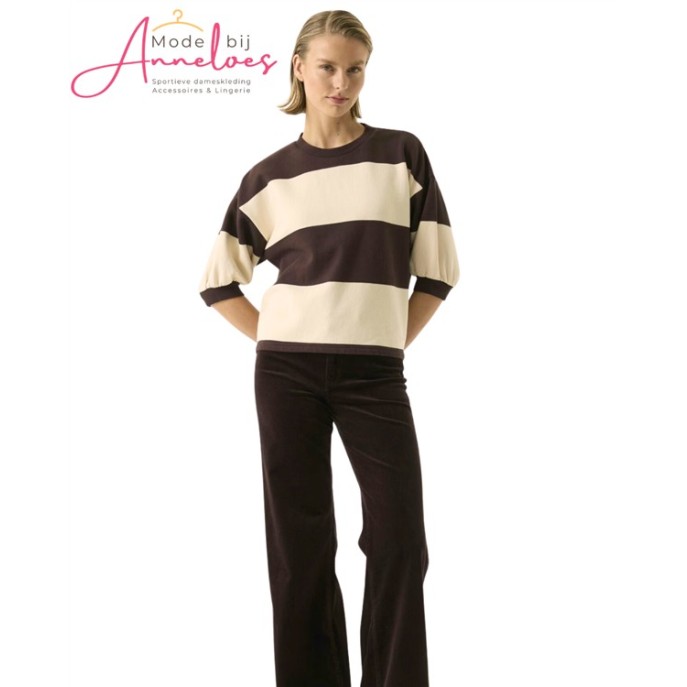 Garcia sweater brede streep T260261 Bruin Ecru